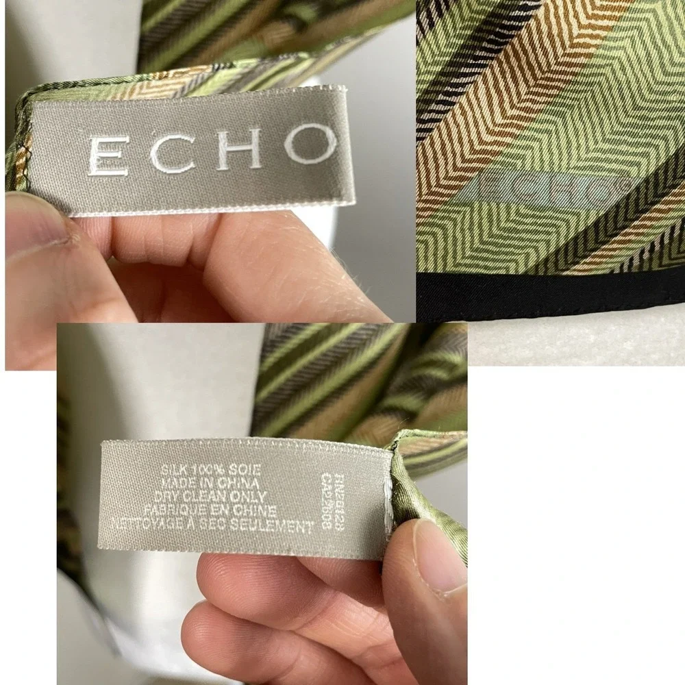 Echo Silk Scarf Green Tan Black Chevron Herringbone Striped Rectangular Wrap‎